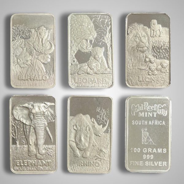 100g Fine Silver Minted Bar - African Big 5