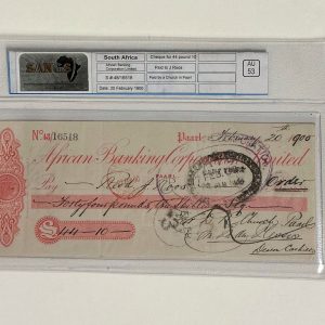 1900 - Cheque for 44 Pounds - AU53 SANGS Graded