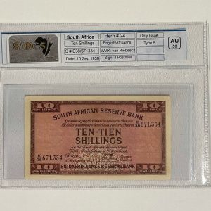 1938 - Ten Shillings - Au58 SANGS Graded