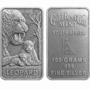 100g Fine Silver Minted Bar - African Big 5