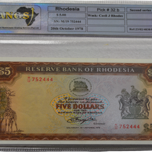 1978 - Rhodesia 5 Dollar - Unc 64 SANGS Graded