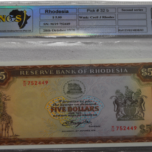1978 - Rhodesia 5 Dollar - Unc 64 SANGS Graded