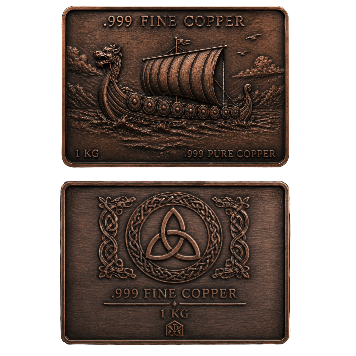 1kg Pure Copper Antique Viking Bar